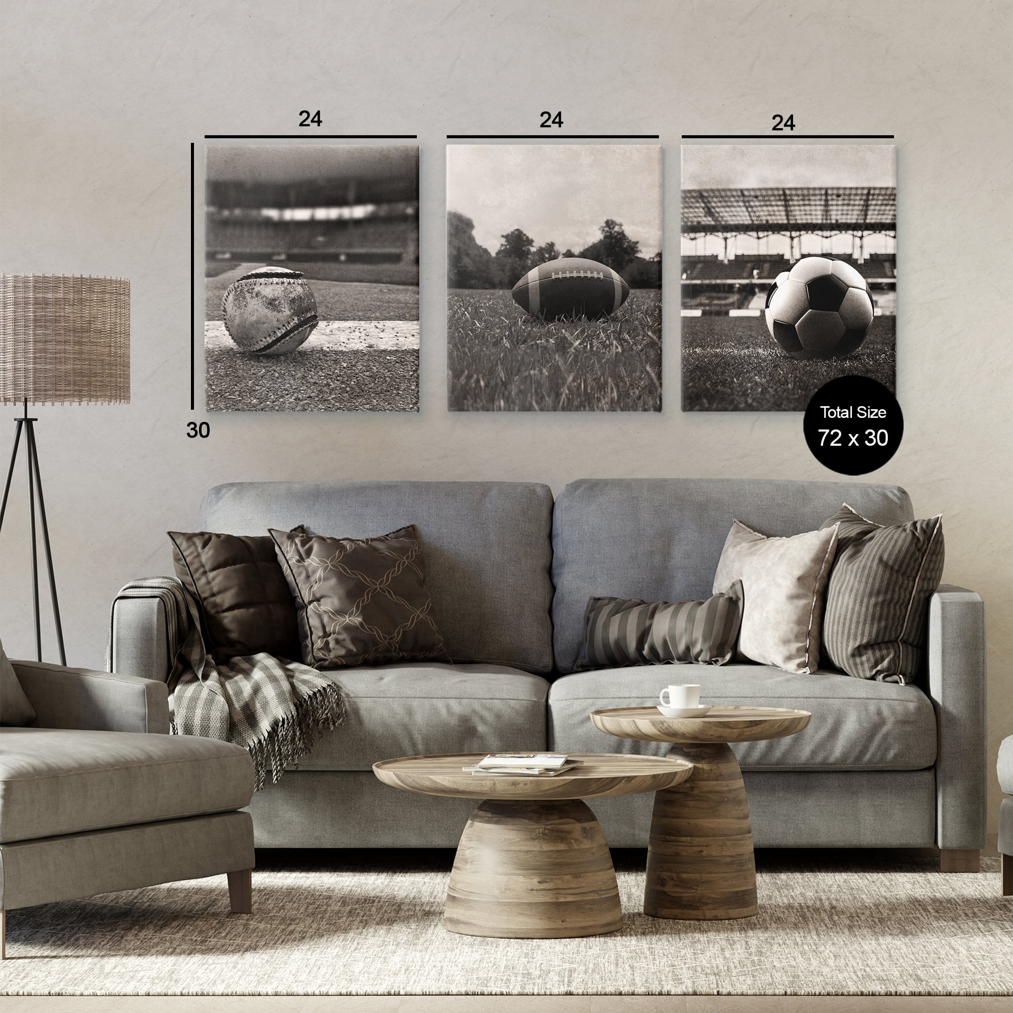 Stupell Industries Vintage Sports on Field 3 Piece Canvas Wall Art Set, design by Marcus Prime