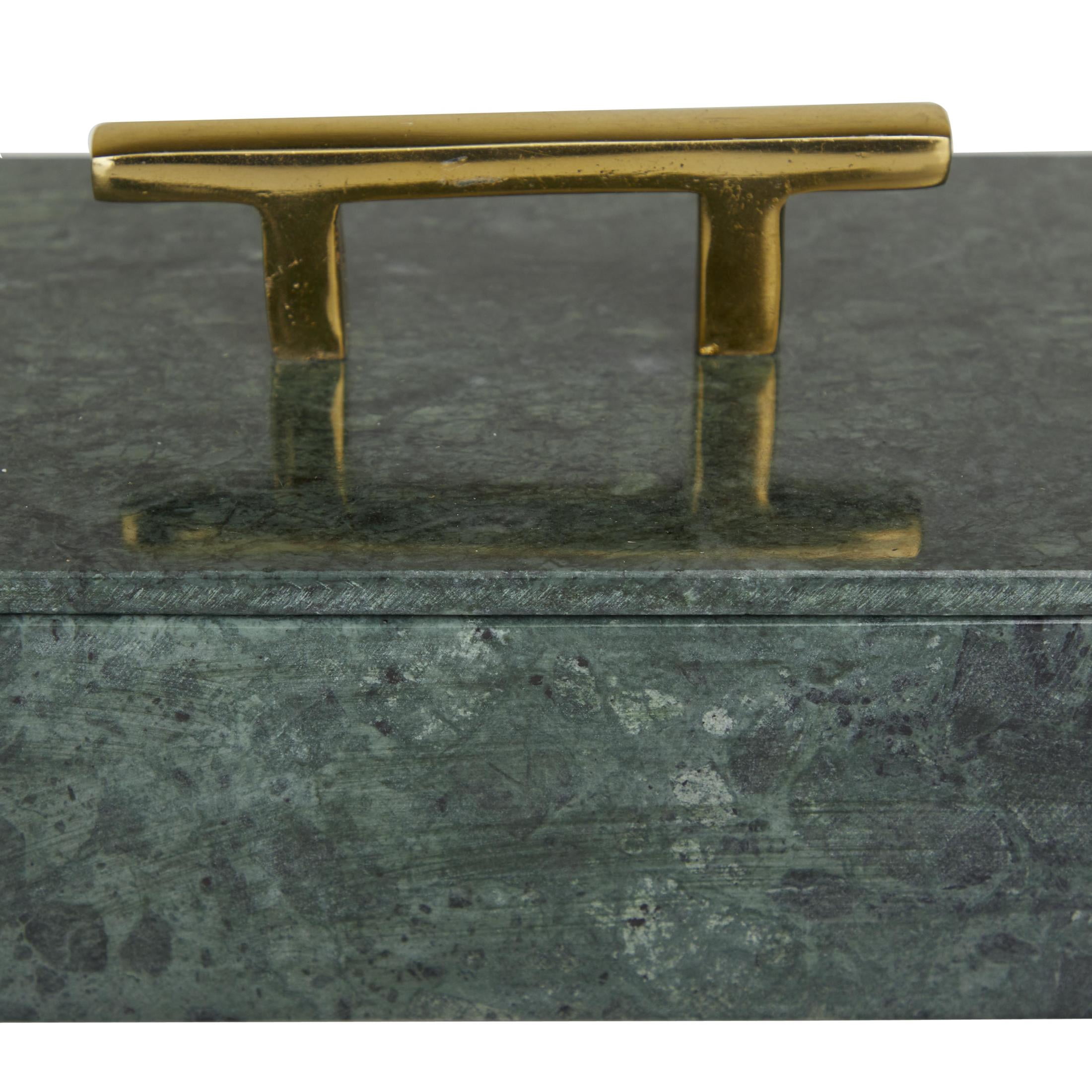 DecMode Green Marble Decorative Box with Gold Bar Handles, 3 Count