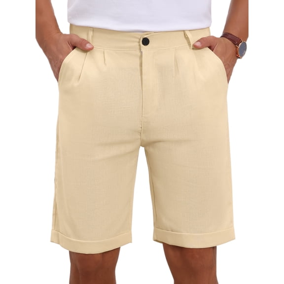 INSPIRE CHIC Men's Linen Pleated with Pockets Above Knee Casual Shorts 32 Khaki