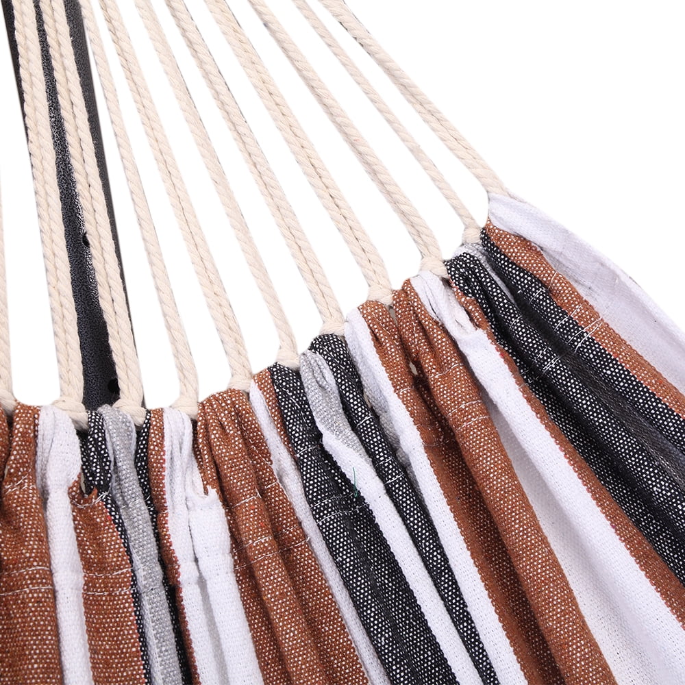 Ktaxon 9ft Coffee Striped Polyester Cotton Hammock Set, Metal Frame Stand with Silver Floral Pattern, 2 x 1.5m Outdoor Hammock, 330 lbs Weight Capacity