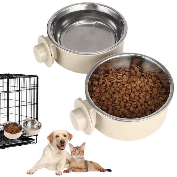 2PCS Hanging Stainless Steel Dog Bowls with Locking Knob, Removable Food and Water Feeder Cups for Crate or Cage Use, 6.1 x 2.36 in for Dogs, Cats, Rabbits