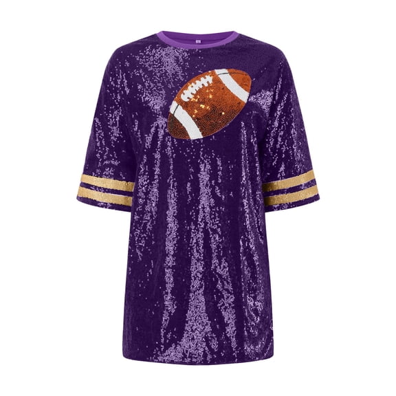 HCYSFG Womens Sequin Football V Neck Short Sleeve Sparkle Team Design Loose Fit Game Day Shirts Everyday Sports Tops