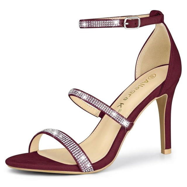 BLISSFUL STEP Sandales à Talon pour Femmes avec Bride à la Cheville Ornée de Strass