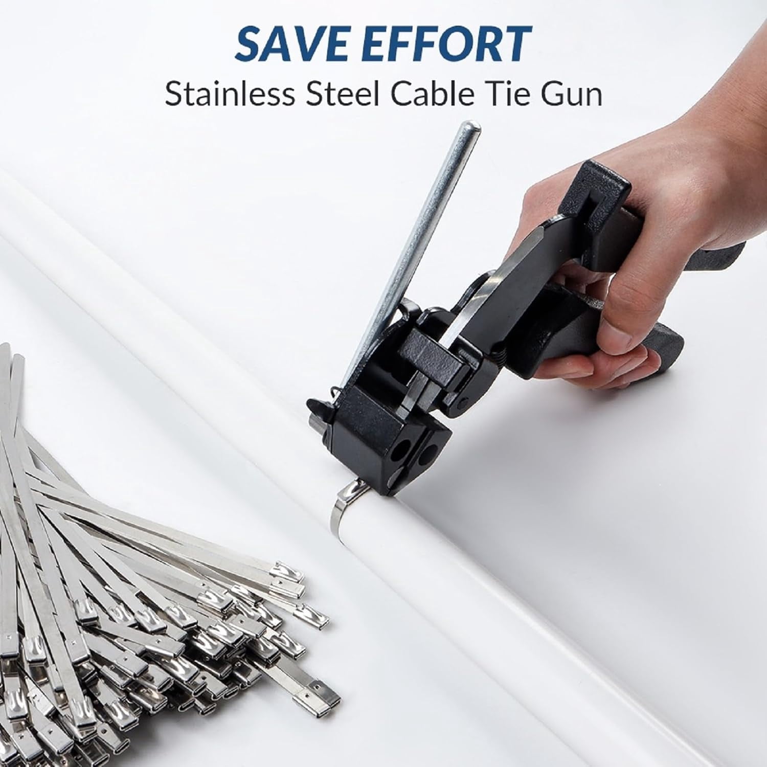 Stainless Steel Cable Tie Gun Kit, With150pcs Uv Resistant Silver Metal Zip，for Chainlink Fence，Exhaust Wrap