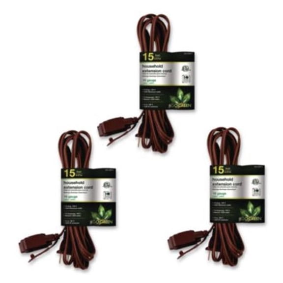 Go Green Power  15 ft. Household Extension Cord, Brown