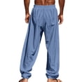 thumbnail image 5 of Havenx Mens Lounge Linen Pants Drawstring Elastic Waist Trousers with Pockets Pleated Trouser Straight Leg Lightweight Casual Breathable Summer Dress,Royal Blue 3XL, 5 of 5
