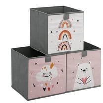 Navaris Kids Storage Cubes Set of 3 - Kids Cube Fabric Organizer Storage Bins - Foldable Cloth Cube for Childrens Bedroom Baby Nursery - Book Toy Bin Cubby Storage - Pink/White
