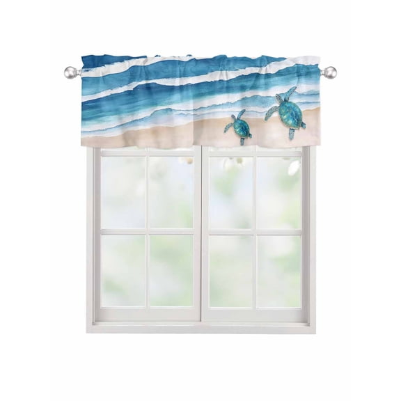 Valances for Windows Beach Ocean Rod Pocket Cafe Window Treatments Valance Curtains for Kitchen Bathroom Laundry Basement Windows 60"x18"