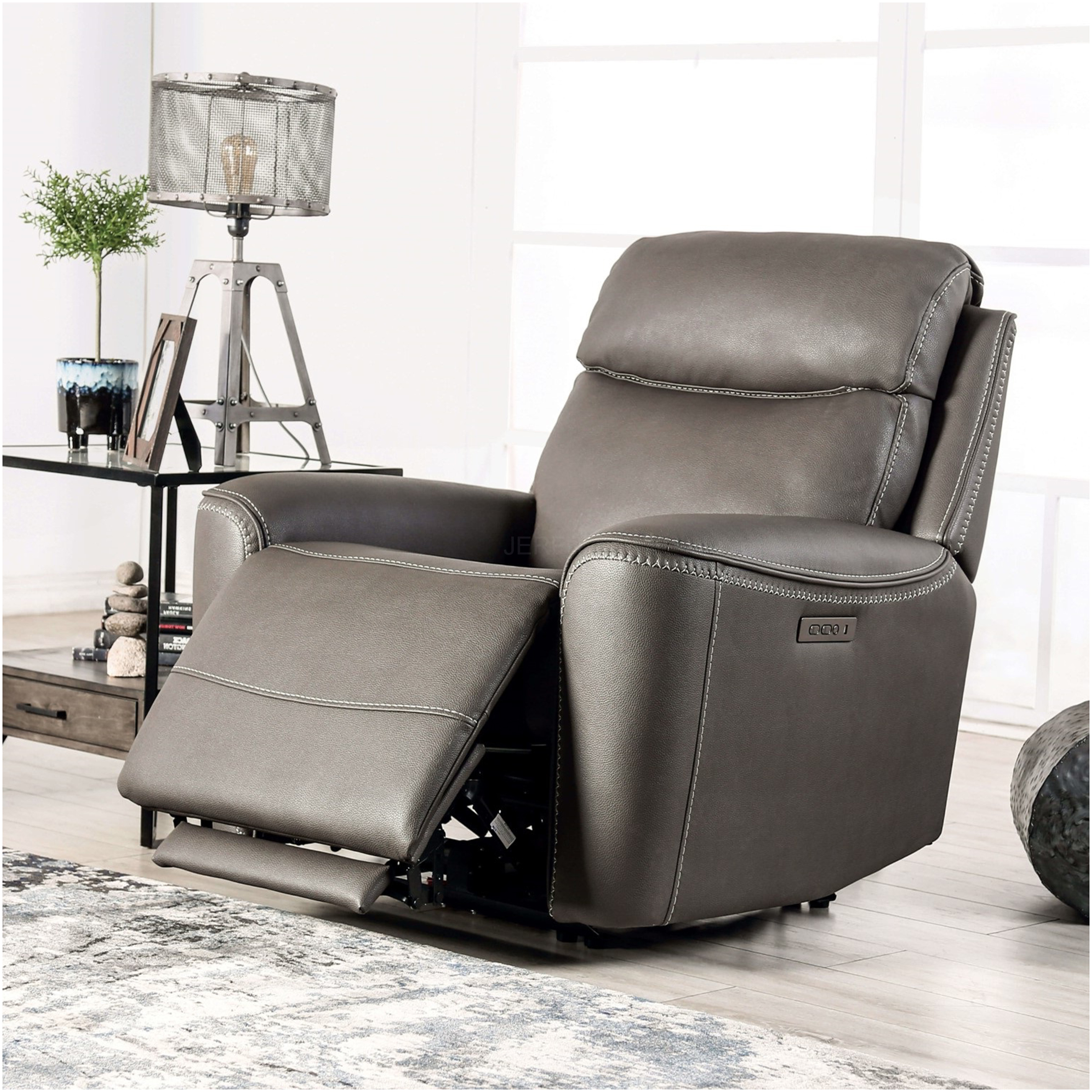 JERFIT Modern Power Recliner Chair with Zero Gravity, Gray Leather Reclining Chair for Living Room with Extendable Footrest and Padded Armrests