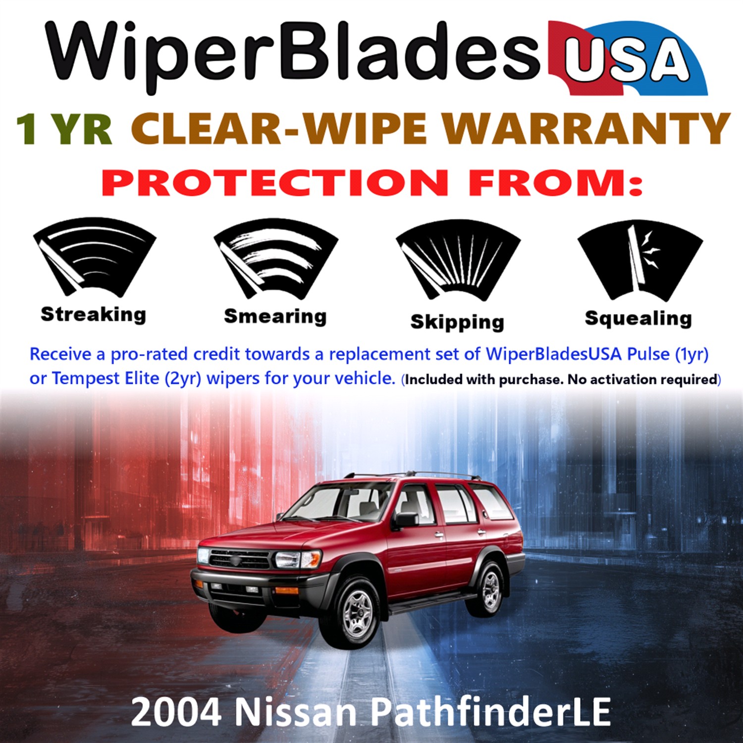 2004 Nissan Pathfinder LE Beam Wiper Blades Wipers w/1yr Warranty (Set of 3) w/Rear Wiper (WiperBladesUSA)
