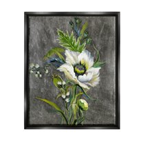 Stupell Industries Detailed Flower Buds Bloom Graphic Art Jet Black Floating Framed Canvas Print Wall Art, Design by Liz Jardine