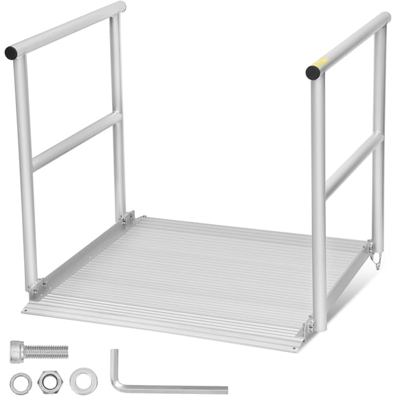 Esheno Wheelchair Ramp with Handrails 5-9 inch Rise Aluminum Adjustable Flap 660 lbs Capacity for Steps Doorways Curbs