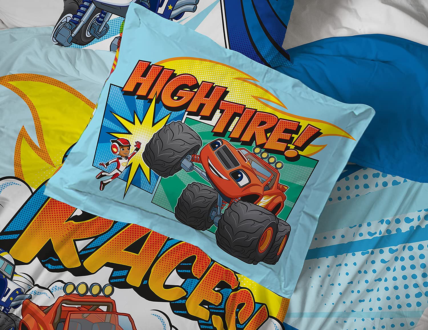 Blaze and the Monster Machines Off to the Races 5 Piece Kids Twin Bed Set,  100% Microfiber, Blue