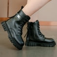 thumbnail image 4 of Xfvqtps Girls Martin Boots Chunky Sole Flatform Low Heel Lace up Side Zipper Leather Fashion Ankle Boots Black, 4 of 9