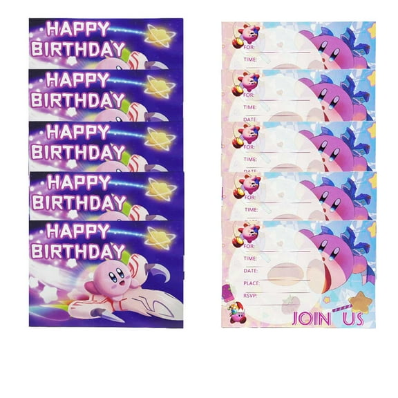 Kirby Star Invite Invitations Cards Stock Bulk Birthday Fill-in Party Supplies Decorations