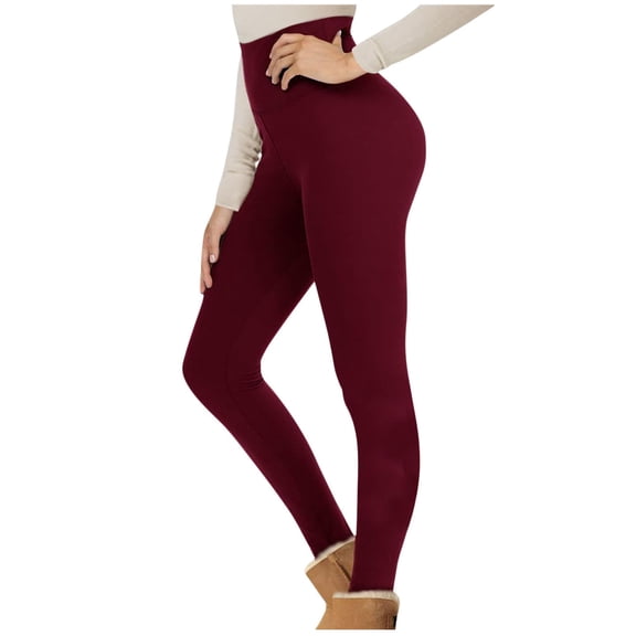 YgkuHd Winter Leggings for Women Fleece Lined High Waist Warm Stretchy Yoga Pants Cold Weather Gym,Wine_XL