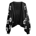 thumbnail image 5 of Wang6 Womens Cropped Cardigan Sweaters Fall Winter Long Sleeve Open Front Knits Trendy Floral Printed Knitted Outwear Coats Black XL, 5 of 5