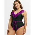 thumbnail image 4 of Rosegal Women Plus Size Fringed Belted One-piece Swimsuit Purple 2X, 4 of 5