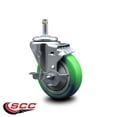 thumbnail image 2 of 4 Inch Green Poly Swivel 7/16 Inch Grip Ring Stem Caster Set with Brake, 2 of 2