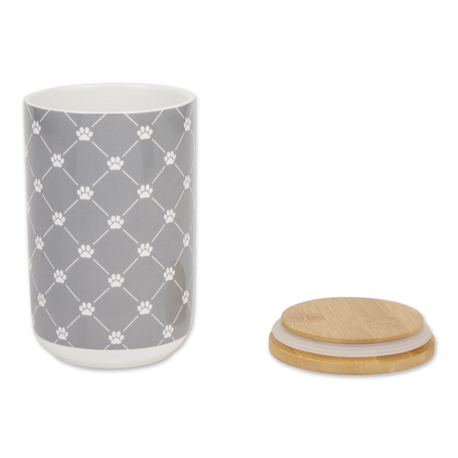 Bone Dry Trellis Paw Pet Treat Canister with Bamboo Lid Dog & Cat, 4x6.5", Gray