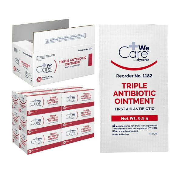 Dynarex Triple Antibiotic Ointment, Ideal for Minor Wounds such as Cuts, Scrapes and Burns, Single-Use First Aid Ointment 0.9g Foil Packets, 1 Case of 1728 Triple Antibiotic Packets (12 Boxes of 144)