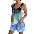 thumbnail image 2 of Summer Tank Top Romper for Women Casual Floral Print Short Jumpsuit with Pocket Tie Shoulder One Piece Workout Overalls, Blue, XXXL, 2 of 6