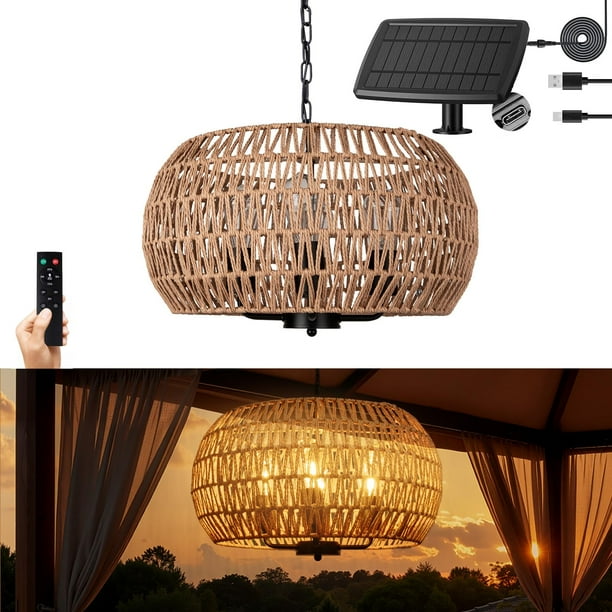 Candelabro solar para exteriores ALL FORTUNE, 19 pulgadas, ratán, 4 luces, impermeable