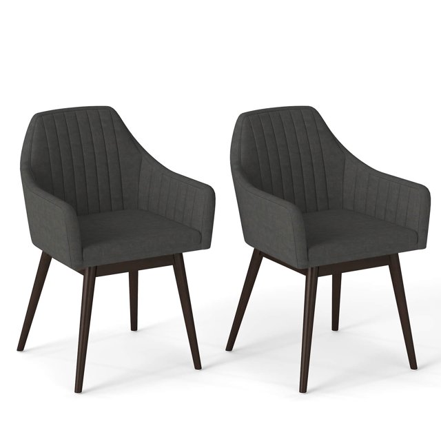 Costway Dining Chairs Set of 2 Upholstered Accent Chairs with Comfy Padded Backrest Dark Gray