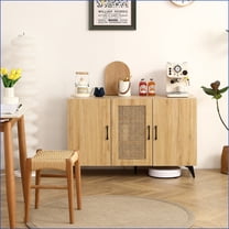 Sideboard with Rattan Mesh Doors | 45.3” Large Storage Cabinet | Melamine & Carbon Steel