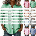 thumbnail image 3 of IPYUI Cotton Linen Tops for Women Button Down Shirts Striped Blouses Empire Waist Tops Gauze Shirts Elbow Sleeve V Neck Boho Peasant Button Down Shirts Elegent Linen Clothes Solid Color Plain Blouse, 3 of 7
