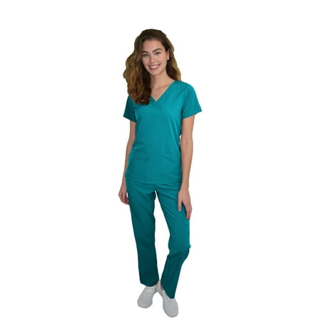 

Womens Medical Scrub Set GT 4FLEX Vneck Top and Pant-Teal-Medium
