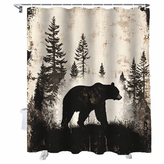 Shower Curtains Retro Bear Forest Bath Curtain Oil Painting Brown Waterproof Bathroom Shower Curtain Set with Hooks Decoration 72 x 72 Inches