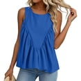 thumbnail image 7 of Sewkxo Shirred Swing Tank Tops for Women Fashion Flowy Sleeveless Shirts Casual Crew Neck Blouse Loose Fit Ruffled Tops,Blue XL, 7 of 7