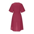 thumbnail image 5 of Sevevn Women's Summer Short Dresses Short Sleeve Color Block Loose Trendy Imitation Cotton And Linen Mini Dress Witn Button Pocket Early Access Deals Wine XL, 5 of 6