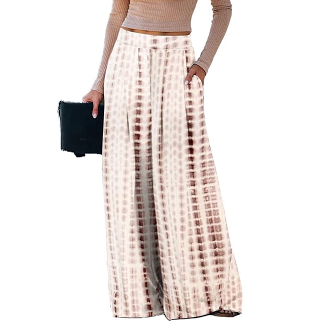Women Fashion Plus Size Print Pant Loose Pocket Elastic Waist Wide Leg Pants Pants Rompers for Women Casual Womens Pants for Work Business Casual Sweat for Women Pants Women Casual Pants plus Size