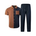 thumbnail image 4 of StSilkitty Men's 2 Piece Outfits Color Block Button down Short Sleeve Collared Shirts and Pants Sets Cotton Linen Casual Set, 4 of 7