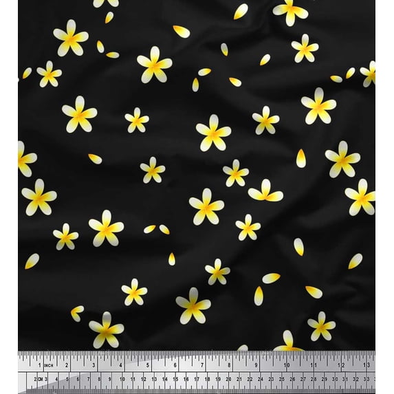 Soimoi Cotton Duck Fabric Plumeria Floral Print Fabric by Yard 42 Inch Wide