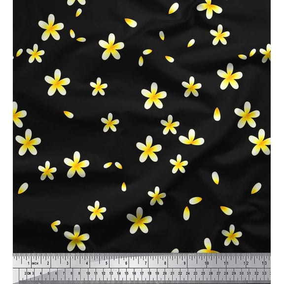 Soimoi Cotton Duck Fabric Plumeria Floral Print Fabric by Yard 42 Inch Wide