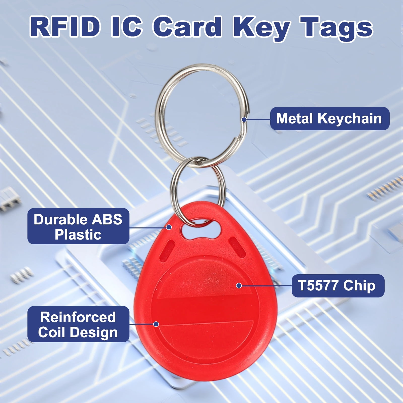 Uxcell 125kHz T5577 RFID Key Fob Tag, (Red) (30pcs), Writable Rewritable Smart Key Fobs Tags Blank Clone IC Card Key Classic 1K, Suit for - Entry Access Control Systems