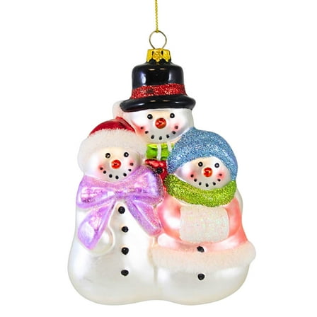 Craftoutlet.Com Snowman Family - One Ornament 5 Inch, Glass - Christmas Ornament Top Hat 50626