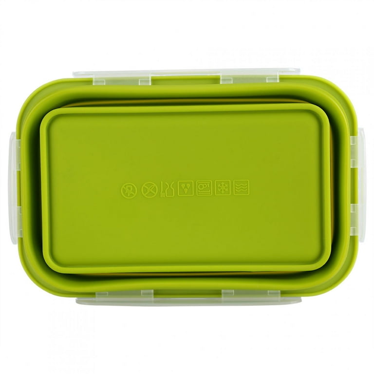 Tebru Food Container, Collapsible Lunch Box,Food Grade Silicone Foldable  Lunch Box Portable Rectangle Food Storage Container 