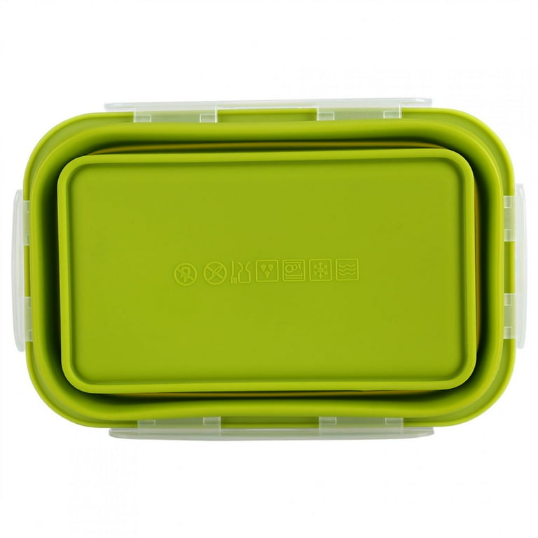 Foldable silicone lunch box portable foldable food storage lunch box green