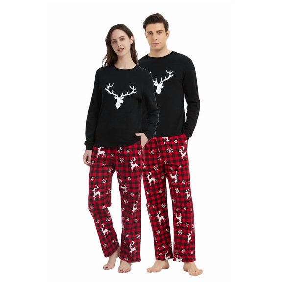Apparonia Christmas Couple Pajama Sets Cotton PJs Sets for Couples/Women/Men Matching Sleepwear with Pockets KT Christmas Plaid L