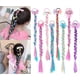 thumbnail image 1 of 8 Pieces Colored Braids Hair Extensions with Rubber Bands Ponytails Hair Bows Rainbow Color Synthetic Hairpieces Glitter Braided Hair Extensions for W, 1 of 4