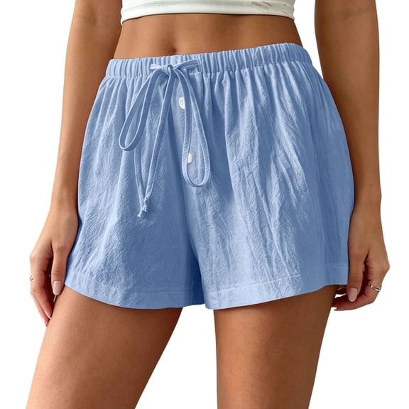 Hurxie Women's Wide Leg Shorts Drawstring Elastic Waist Vacation Casual Shorts Light Blue,M
