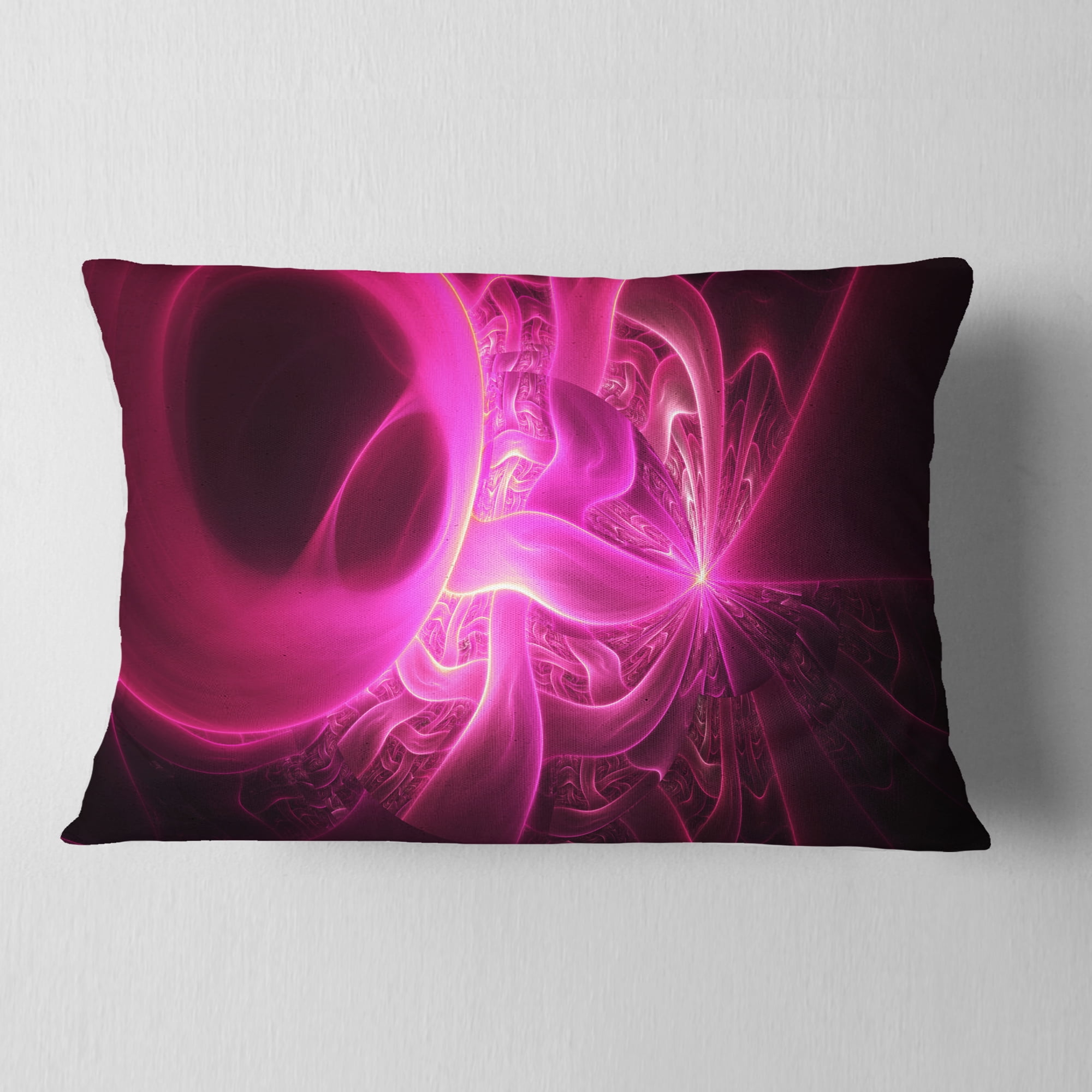 Designart Bright Pink Designs on Black - Abstract Throw Pillow - 12x20