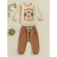 thumbnail image 4 of Baby Toddler Boys 2-piece Halloween Outfit, 6 12 18 24 Months 2T 3T 4T Long Sleeve Ghost Print Sweatshirt Tops with Sweatpants Clothing Set, 4 of 9
