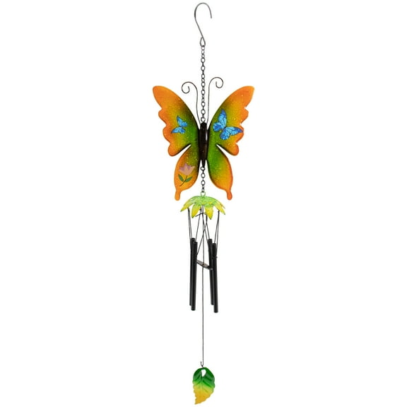 Northlight 15.75" Orange and Green Metal Butterfly Outdoor Garden Windchime