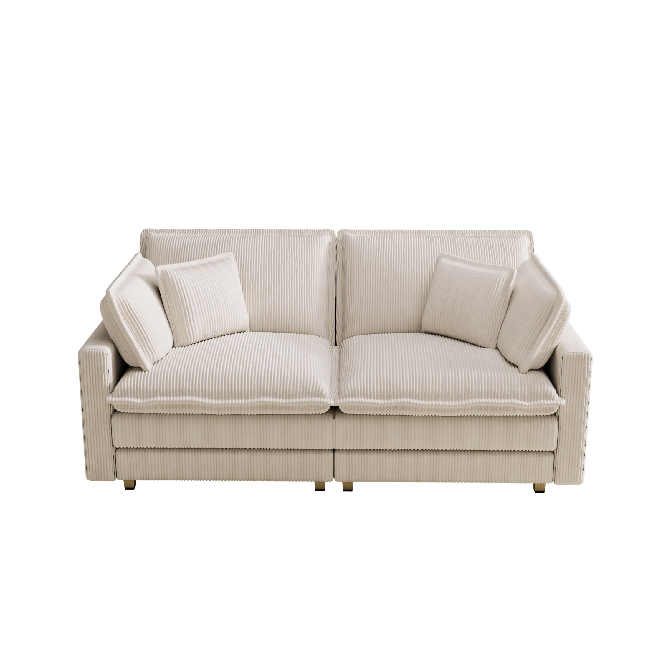 AENKYO 70.86'' Oversized Deep Seat Loveseat Sofa, Corduroy 2-Seater Couch with 4 Pillows, Cream