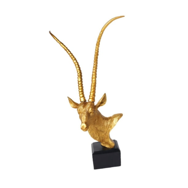 Adorno de cabeza de antílope, escultura moderna y creativa con base, pieza de colección versátil. oro